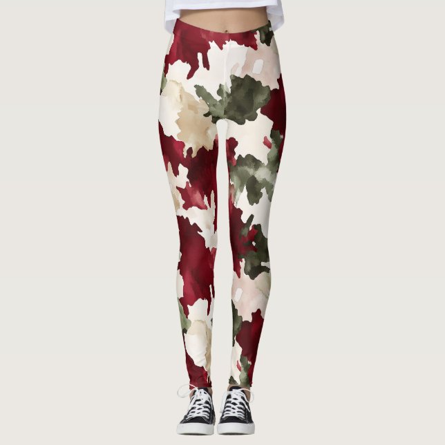 Legging Camuflagem Vermelho Verde Creme (Frente)