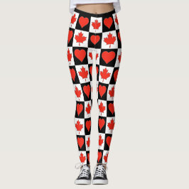 Legging Canadá Flag Heart Pattern Cute Patriotic Canadense