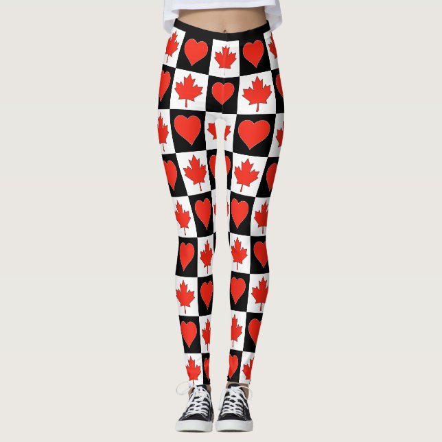 Legging Canadá Flag Heart Pattern Cute Patriotic Canadense (Frente)