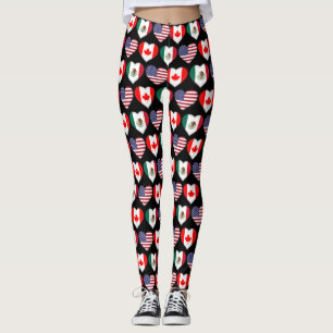 Legging Canadá México EUA 2026 Country Flags Hearts