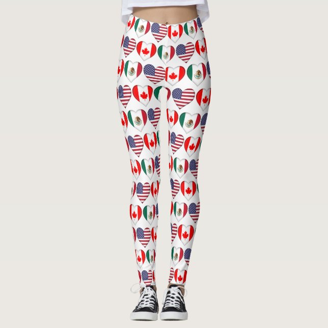 Legging Canadá México EUA 2026 Country Flags Hearts Leggin (Frente)