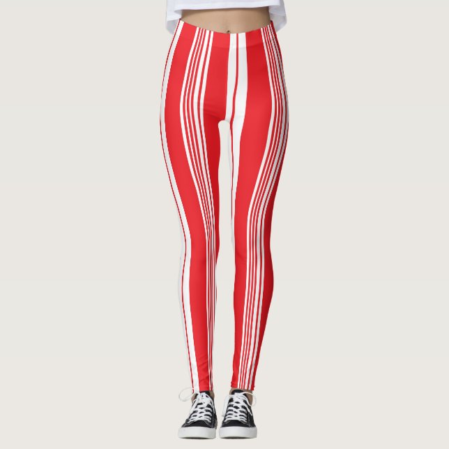 Legging Canas de Natal Vermelhas e Brancas, Estimuladas (Frente)