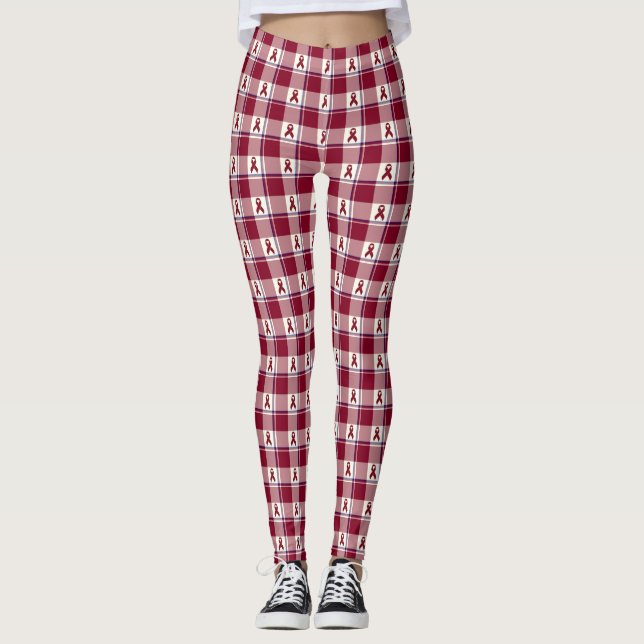 Legging Câncer de Cabeça e Pescoço Plaid Burgundy de Consc (Frente)