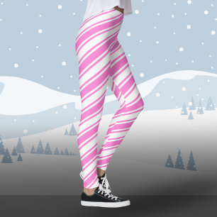 Legging Candy Cane Diagonal Stripe Branco Rosa Natal