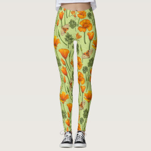 Legging Canecas da Califórnia e mariposas no orvalho