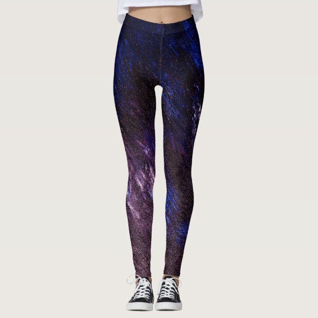 Legging Caneleiras abstratas azuis e pretas da lavanda da (Frente)