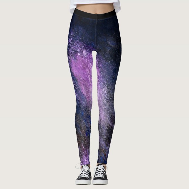 Legging Caneleiras abstratas da lavanda e do azul (Frente)