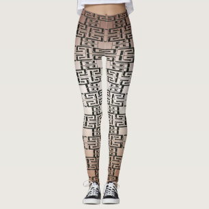 Legging Caneleiras abstratas de bloqueio pretas do teste
