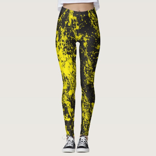 Legging Caneleiras amarelas do Splatter da escova de (Frente)