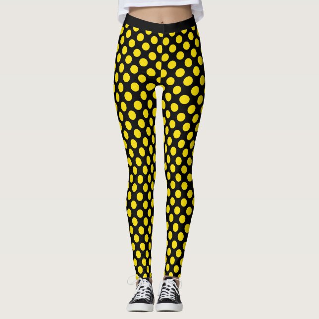 Legging Caneleiras amarelas pretas das bolinhas (Frente)
