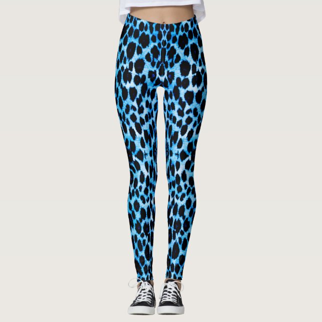 Legging Caneleiras animais do impressão do leopardo azul (Frente)