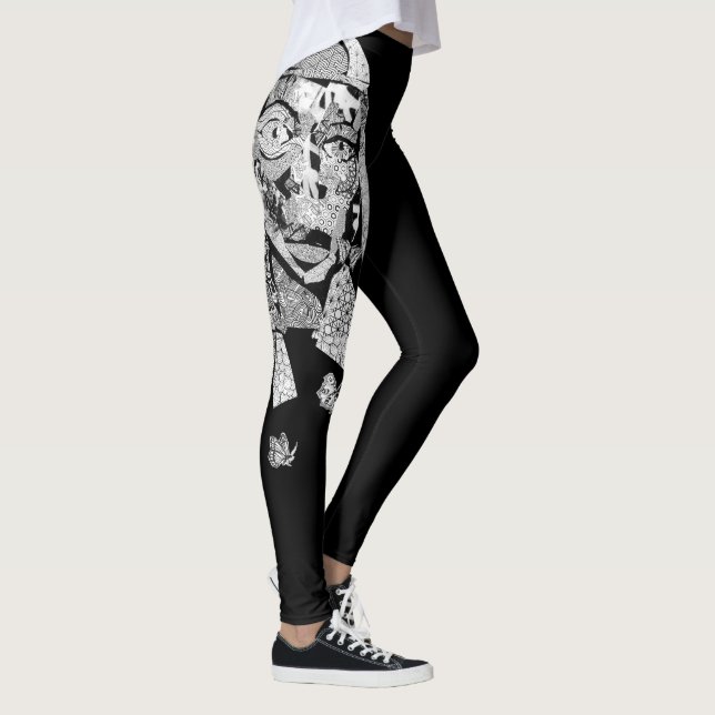 Legging Caneleiras artísticas da colagem preta da cara das (Direita)