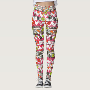 Legging Caneleiras astecas florais do teste padrão do ros