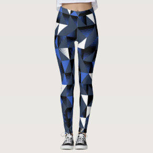 Legging Caneleiras azuis das mulheres/brancas geométricas