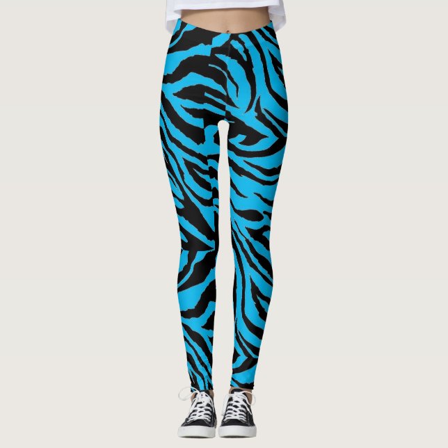 Legging Caneleiras azuis Funky do impressão da zebra (Frente)