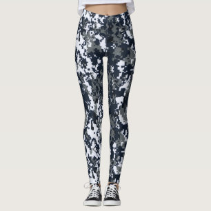 Legging Caneleiras brancas pretas da camuflagem das