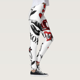 Legging Caneleiras brancas pretas vermelhas do motivo dos