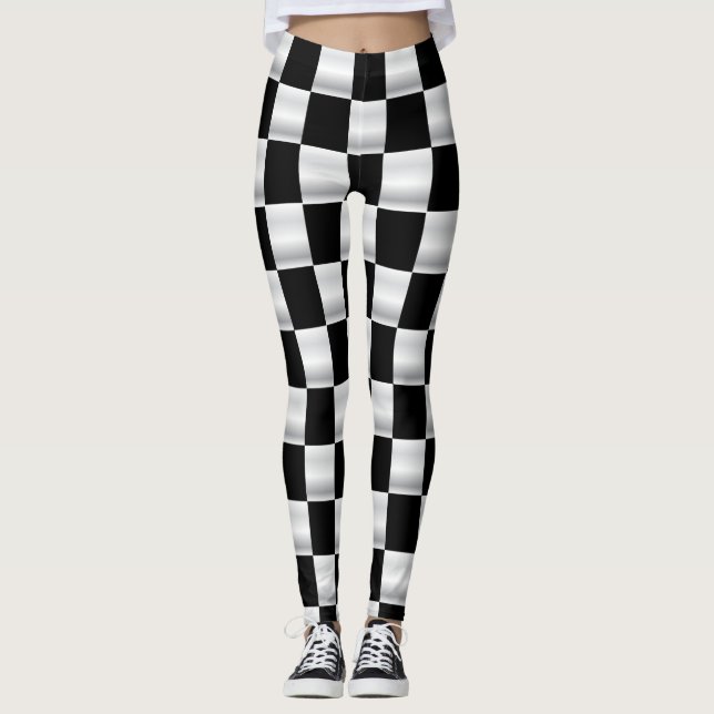 Legging Caneleiras checkered simples da bandeira preto e (Frente)