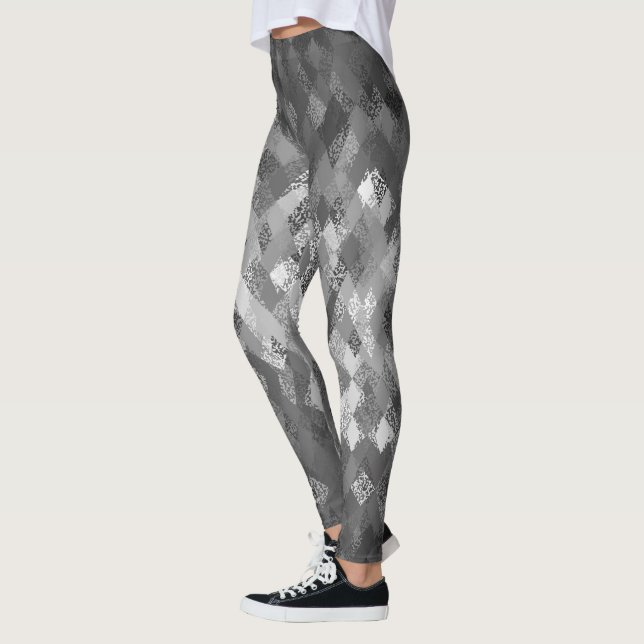 Legging Caneleiras cinzentas do teste padrão do Harlequin (Esquerda)