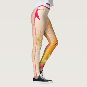 Legging Caneleiras cor-de-rosa & amarelas da pena