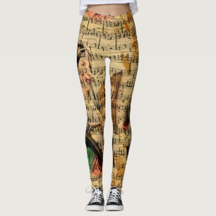 Legging Caneleiras da aguarela da folha de música do