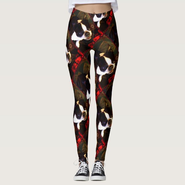 Legging Caneleiras da arte do cão de Boston Terrier (Frente)