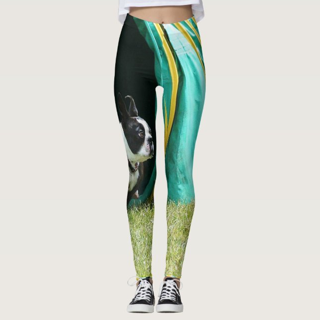 Legging Caneleiras da arte do cão de Boston Terrier da (Frente)