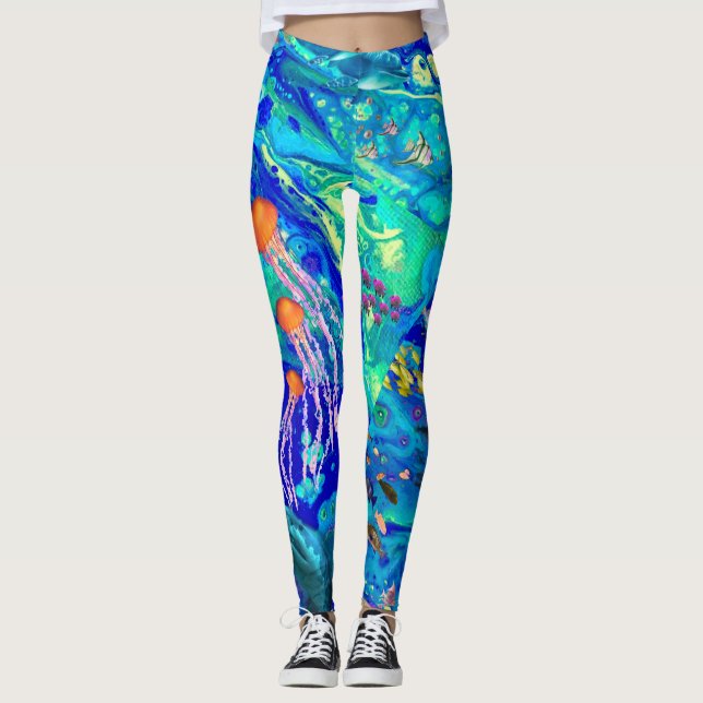 Legging Caneleiras da arte do oceano, (Frente)
