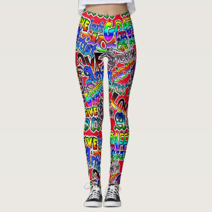 Legging Caneleiras da arte dos grafites, colorido vermelho