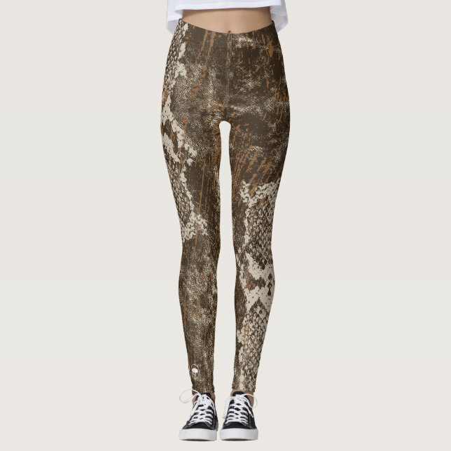 Legging Caneleiras da camuflagem da pele de cobra (Frente)