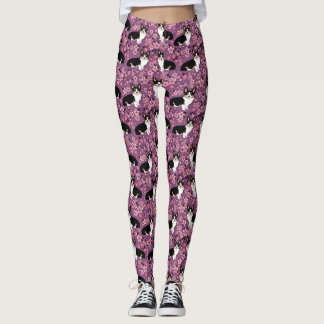 Legging Caneleiras da flor de cerejeira do Corgi de