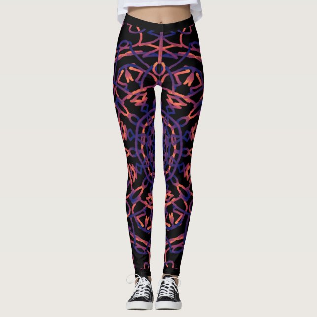 Legging Caneleiras da ioga da mandala da flor de (Frente)