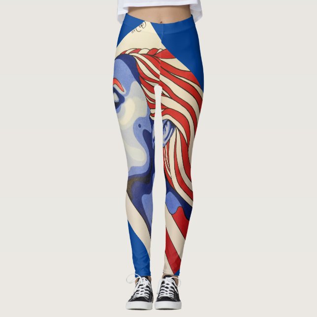 Legging "Caneleiras da mulher americana vermelha, branca e (Frente)