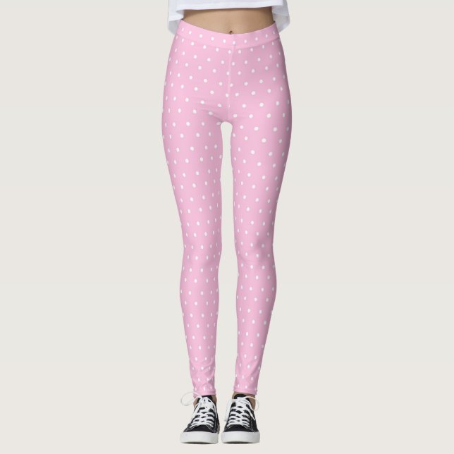 Legging Caneleiras das bolinhas das mulheres cor-de-rosa (Frente)