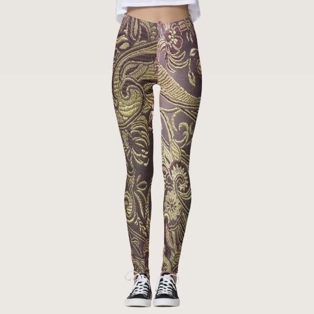 Legging Caneleiras de brocado de Paisley no ouro e no (Frente)