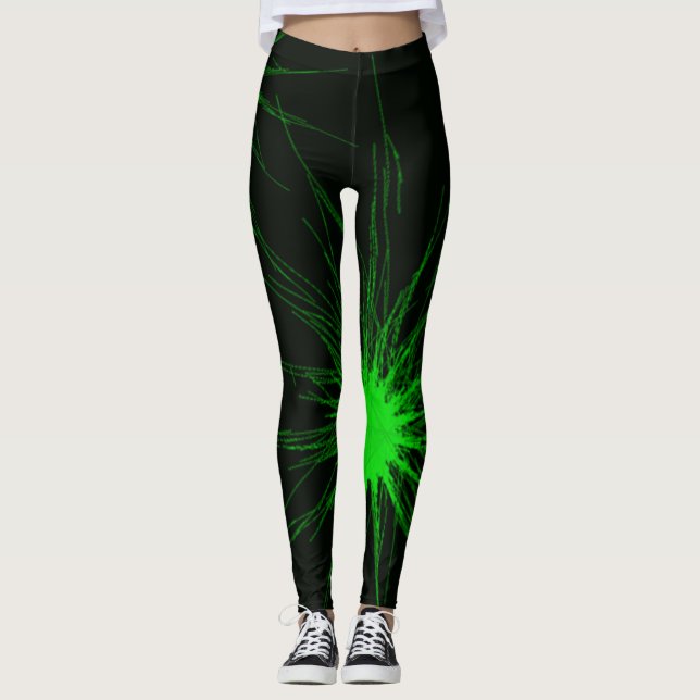 Legging Caneleiras de néon pretas e verdes (Frente)