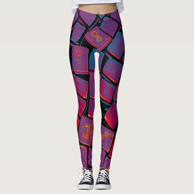 Legging Caneleiras do azulejo do Mah Jongg (Frente)