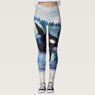 Legging Caneleiras do costume da baleia da aguarela