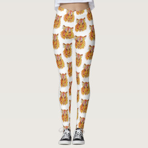 Legging Caneleiras do desenho da arte da cara do tigre