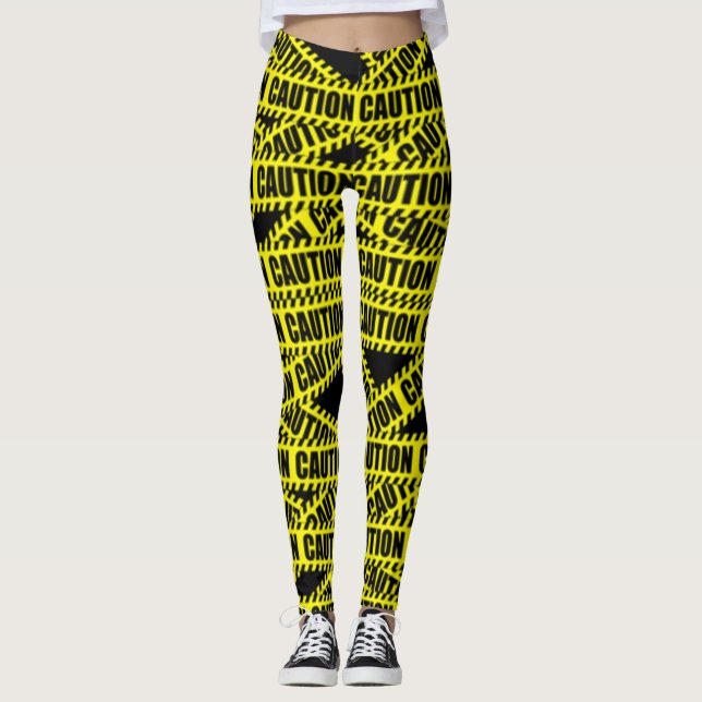 Legging Caneleiras do design da fita do cuidado (Frente)