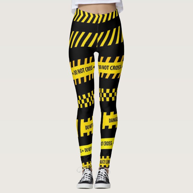 Legging Caneleiras do design da fita do cuidado (Frente)