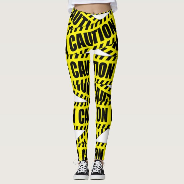 Legging Caneleiras do design da fita do cuidado (Frente)