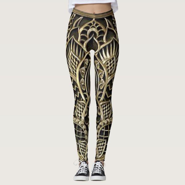 Legging Caneleiras do design do art deco das mulheres (Frente)