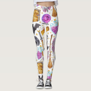 Legging Caneleiras do Dia das Bruxas da aguarela da poçã