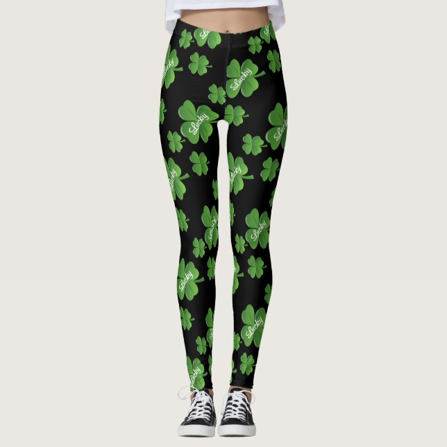 Legging Caneleiras do dia de St Patrick afortunado do (Frente)
