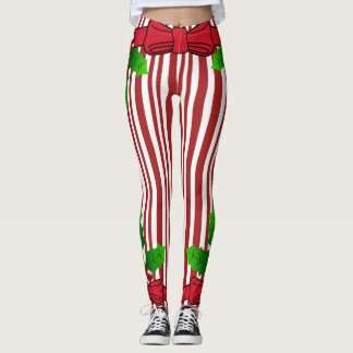 Legging Caneleiras do impressão do bastão de doces do arco