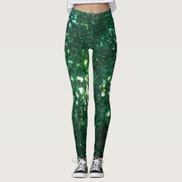 Legging Caneleiras do impressão do brilho do verde do