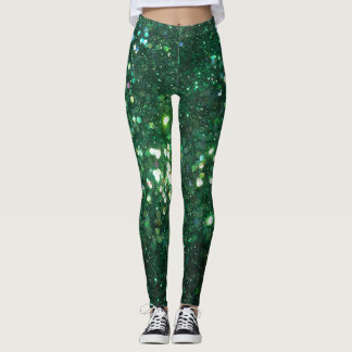 Legging Caneleiras do impressão do brilho do verde do