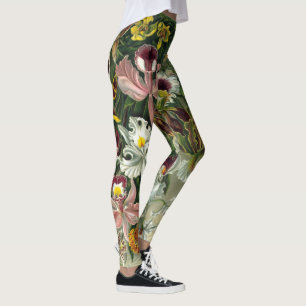 Legging Caneleiras do impressão floral do vintage do