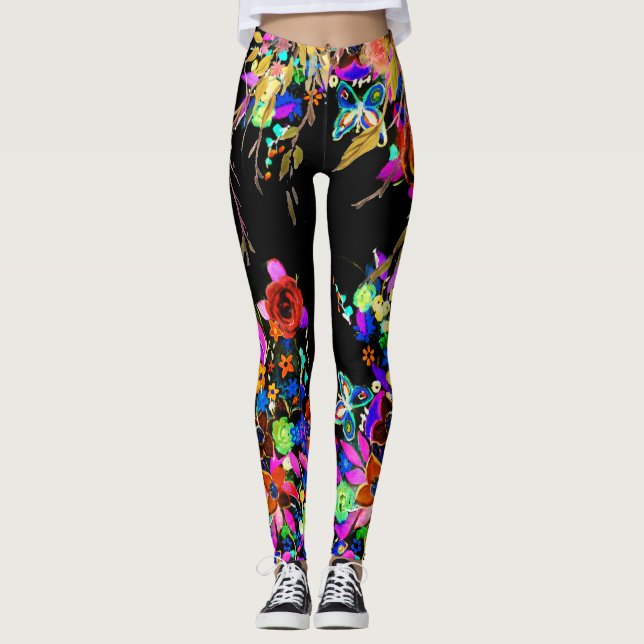 Legging Caneleiras do jardim da borboleta de Boho (Frente)